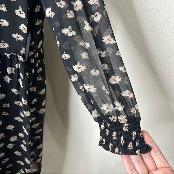 Madewell Black Seattle Floral Mistlight Mockneck Smocked Long Sleeve Dress - Picture 8 of 16